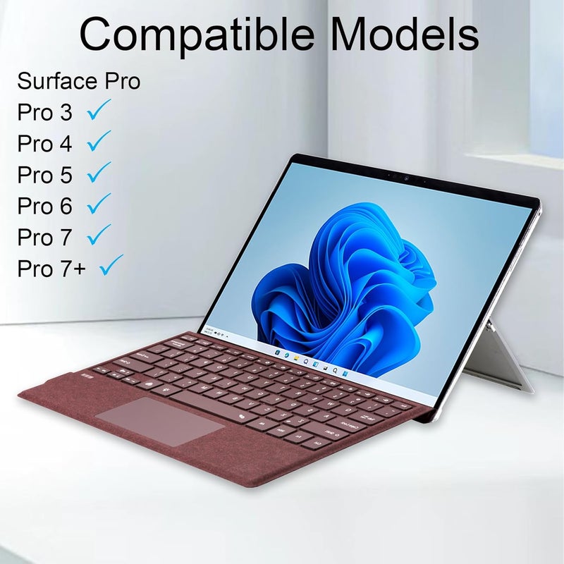 Mobee Type Cover for Microsoft Surface Pro 7+/ Pro 7 / Pro 6 / Pro 5 / Pro 4 / Pro 3, Bluetooch Type Keyboard with Multi-Touch Trackpad, Ultra Silm (Wine with Backlit) - Image 2